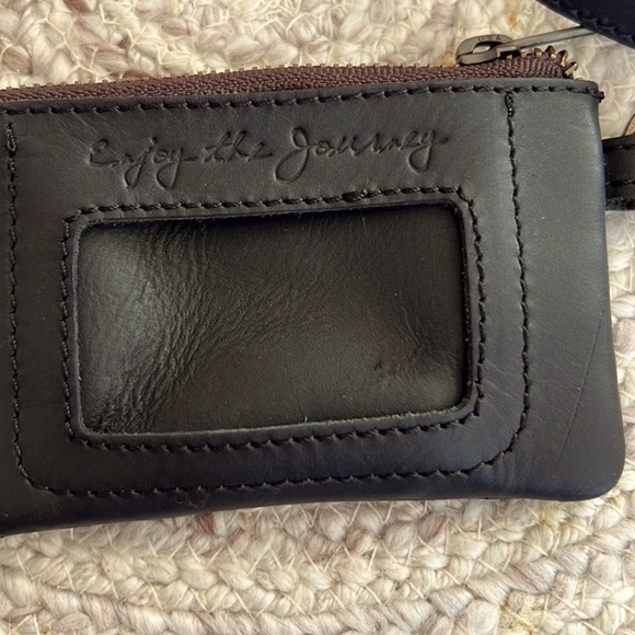 Oak River Brown Black Espresso Leather Lanyard ID Keychain Zippered - Picture 4 of 5